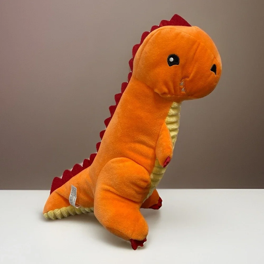 Dog Toy T-Rex Dinosaur Plush Crinkle Tail Stuffed Animal Toy Orange Red 15
